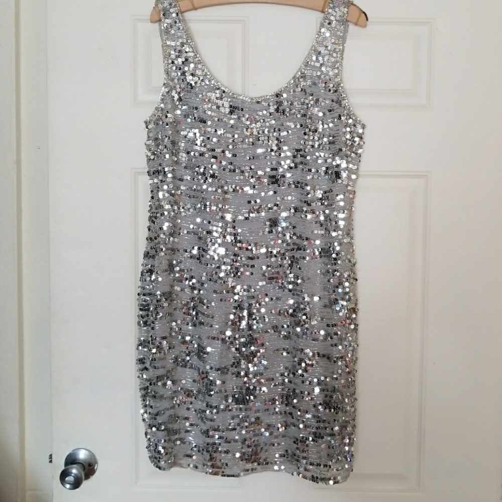Silver Metal Sequin Tank Dress